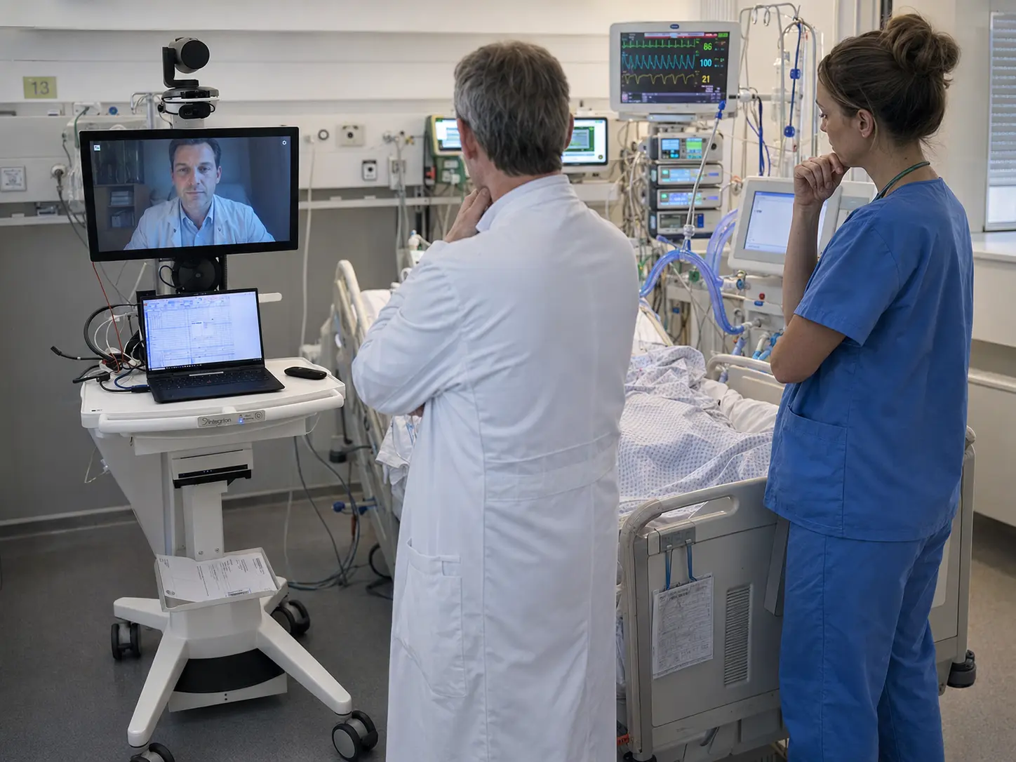 Telemedizinisch begleitete Visite in einer Klinik